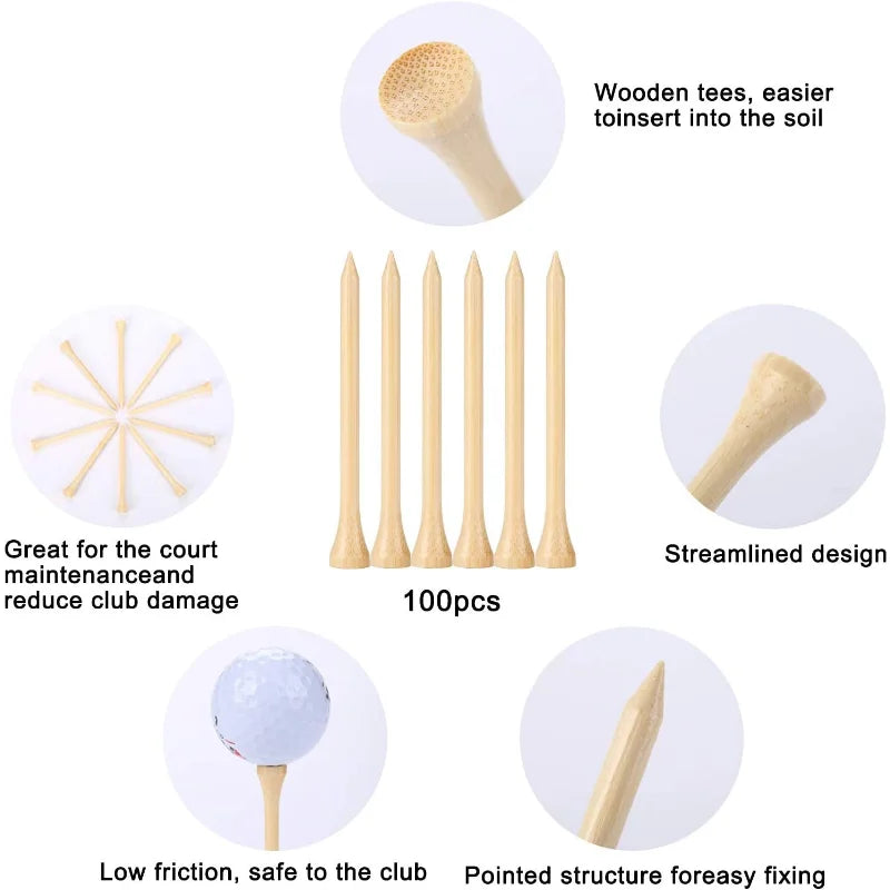 50pcs/lot Golf Tees Wooden Tee Bamboo